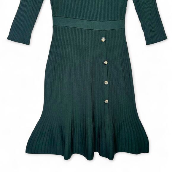 Studio One New York Women's Midi Sweater Dress L Dark Forest Green Ribbed Knit - Picture 4 of 10